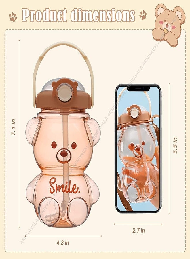 ARNIYAVALA Bear Straw Bottle,Portable Large Capacity 1 LTR Bear Water Bottles with Strap and Straw,Cute Bear Shaped Water Bottle Adjustable Removable Strap for Girls School Outdoor Travel (Brown) - Image 3