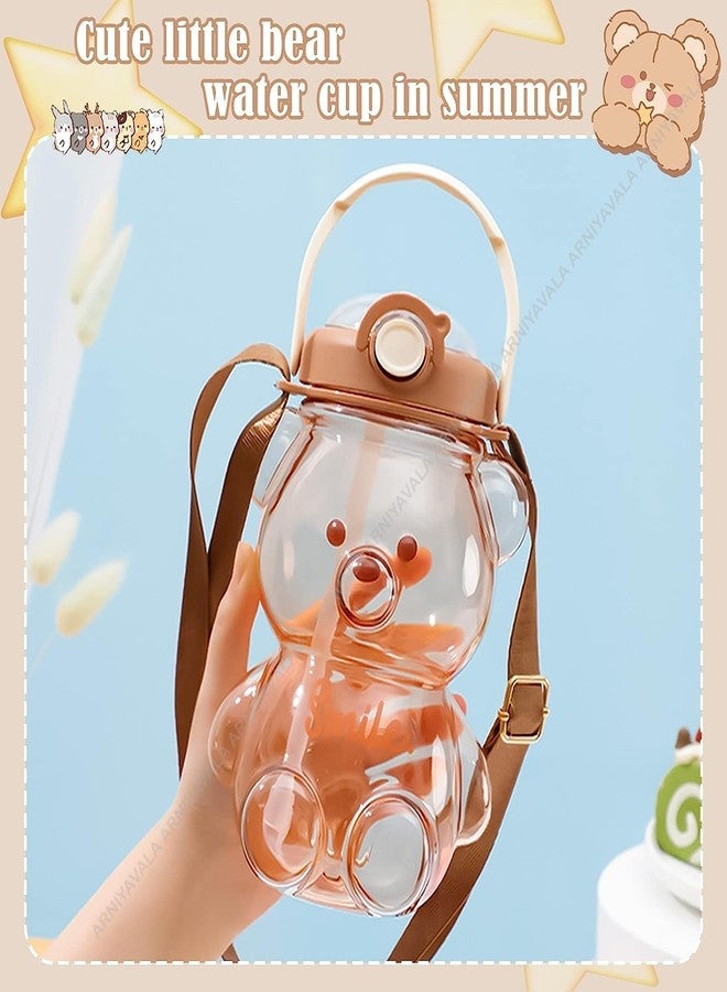 ARNIYAVALA Bear Straw Bottle,Portable Large Capacity 1 LTR Bear Water Bottles with Strap and Straw,Cute Bear Shaped Water Bottle Adjustable Removable Strap for Girls School Outdoor Travel (Brown) - Image 5
