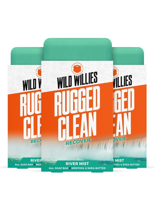 Wild Willies Moisturizing Mens Bar Soap - Bath Soaps with Shea Butter for Odor Protection - Natural Body Bar for Men - River Mist Scent, 3 Pack - Image 1