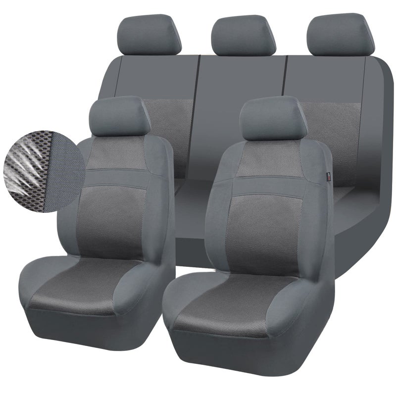 CAR PASS Seat Cover Full Sets 3D Air Mesh Car Seat Cover with 5mm Composite Sponge InsideAirbag Compatible Universal Fit for SUVVanssedans Trucks Automotive Interior CoversPure Gray