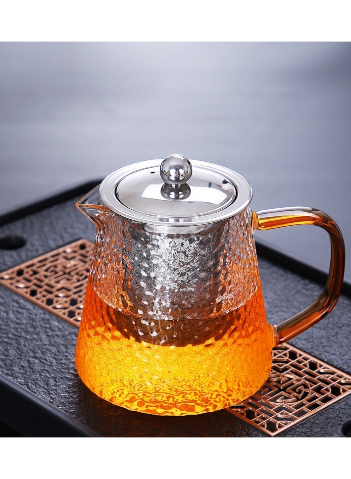 XiuWoo Glass Infuser Teapot With Lid Stove-Cooked Tea Explosion-Proof Glass Teapot Household High Temperature Resistant Teapot Thickened Flower And Grass Teapot Filter Tea Brewer Clear/Silver 600ml  - Image 1