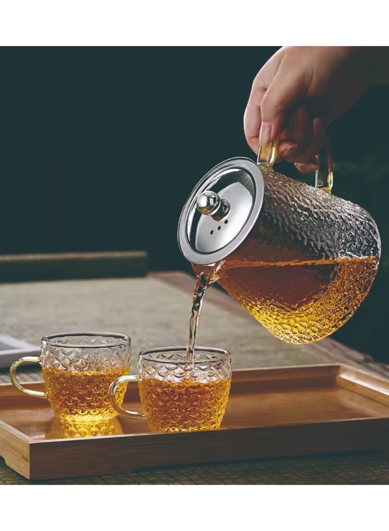 XiuWoo Glass Infuser Teapot With Lid Stove-Cooked Tea Explosion-Proof Glass Teapot Household High Temperature Resistant Teapot Thickened Flower And Grass Teapot Filter Tea Brewer Clear/Silver 600ml  - Image 3