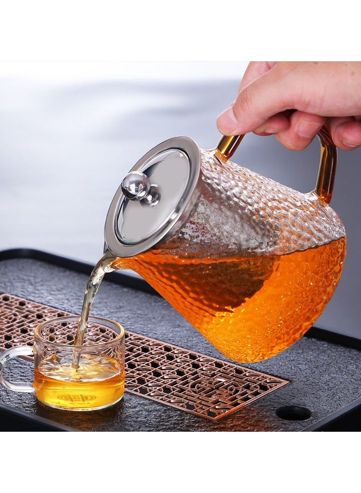 XiuWoo Glass Infuser Teapot With Lid Stove-Cooked Tea Explosion-Proof Glass Teapot Household High Temperature Resistant Teapot Thickened Flower And Grass Teapot Filter Tea Brewer Clear/Silver 600ml  - Image 4