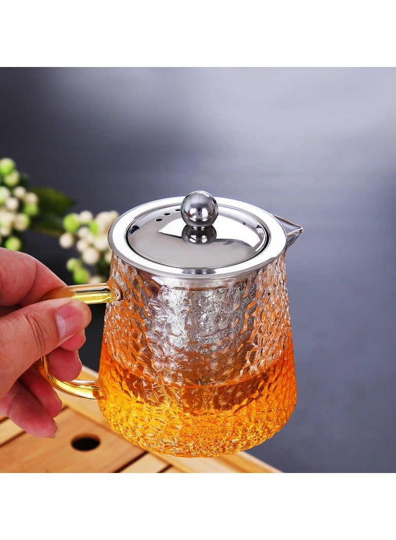 XiuWoo Glass Infuser Teapot With Lid Stove-Cooked Tea Explosion-Proof Glass Teapot Household High Temperature Resistant Teapot Thickened Flower And Grass Teapot Filter Tea Brewer Clear/Silver 600ml  - Image 5