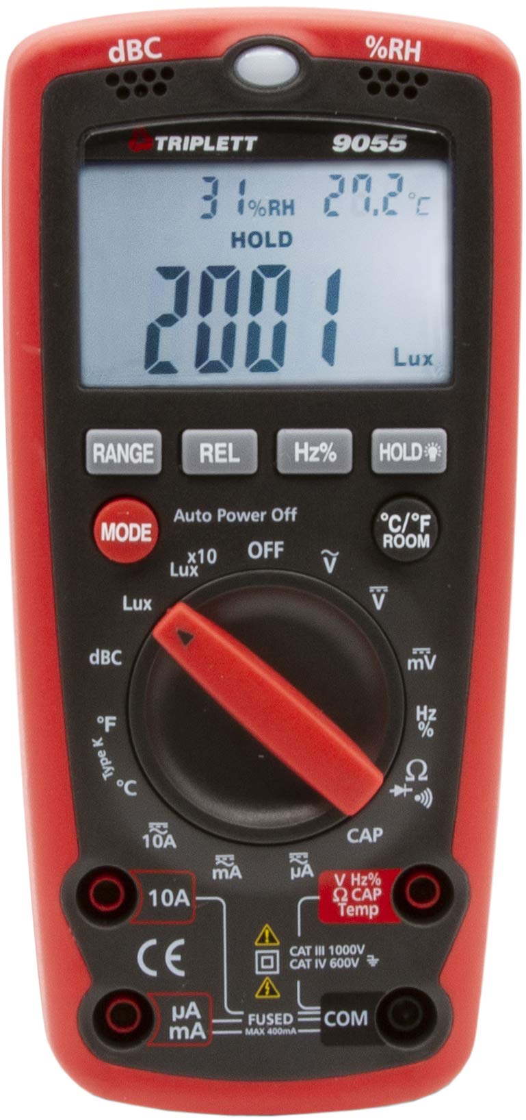 Triplett Triplett 9055 6-in-1 4000 Digital Multimeter and Multi-Tester - Sound, Light, Humidity, Temperature, AC/DC Voltage and Current, Resistance, Continuity, Diode Test, Capacitance, Frequency, Duty Cycle  - Image 3