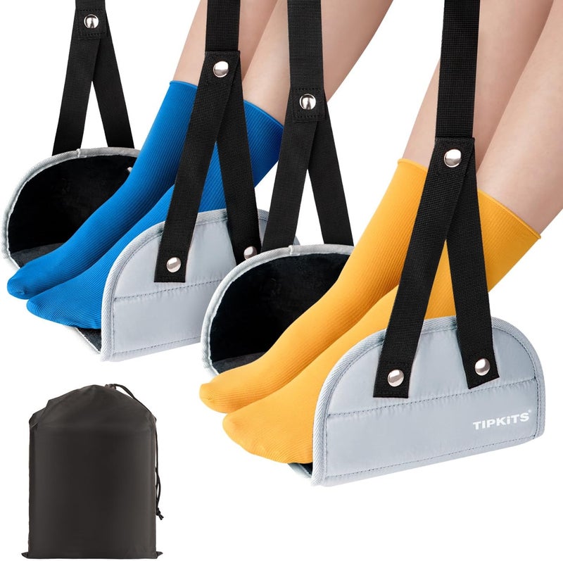 TIPKITS 2 Pack Foot Hammock for Plane Travel with Comfortable No Clashing Base, Portable Foot Rest Made with Premium Memory Foam, Airplane Footrest Travel Essentials to Relax Your Feet - Image 1