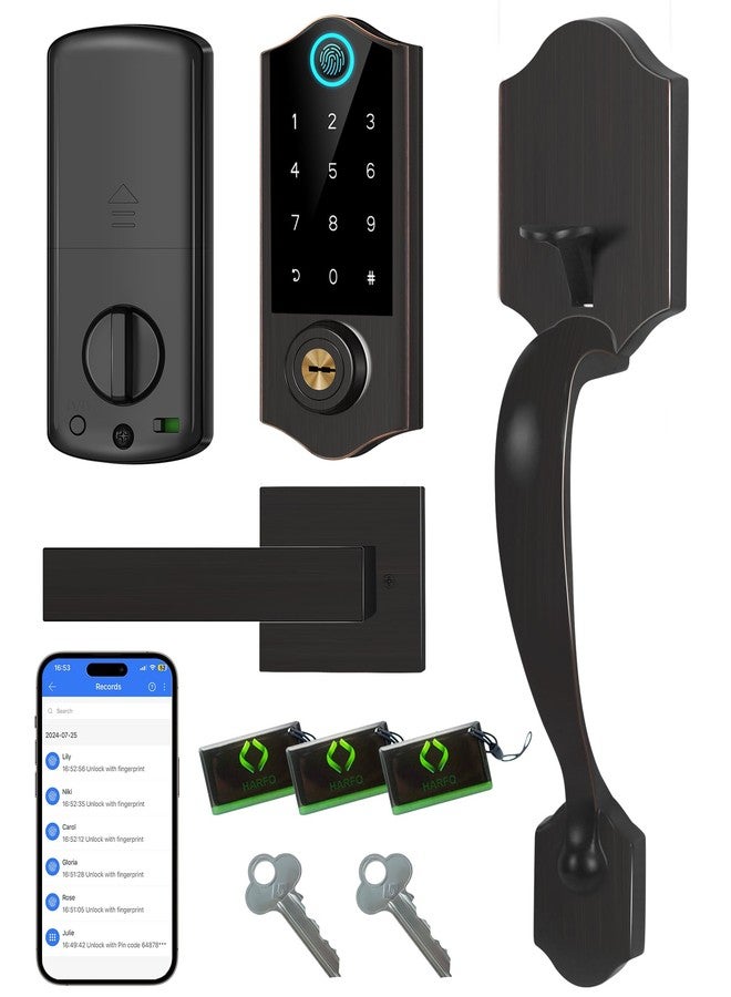 Harfo Fingerprint Smart Door Lock for Front Door with Handle Set, App Control, Keyless Entry Door Lock Keypad Deadbolt, Digital Electronic Touchscreen Front Door Lock Set, Auto Lock, Aged Bronze - Image 1