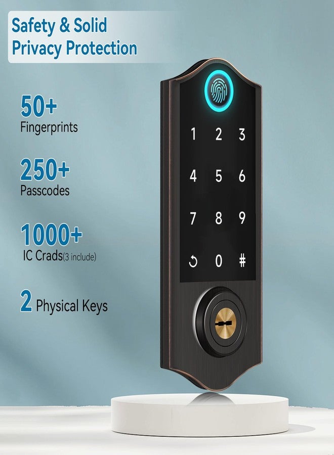 Harfo Fingerprint Smart Door Lock for Front Door with Handle Set, App Control, Keyless Entry Door Lock Keypad Deadbolt, Digital Electronic Touchscreen Front Door Lock Set, Auto Lock, Aged Bronze - Image 4