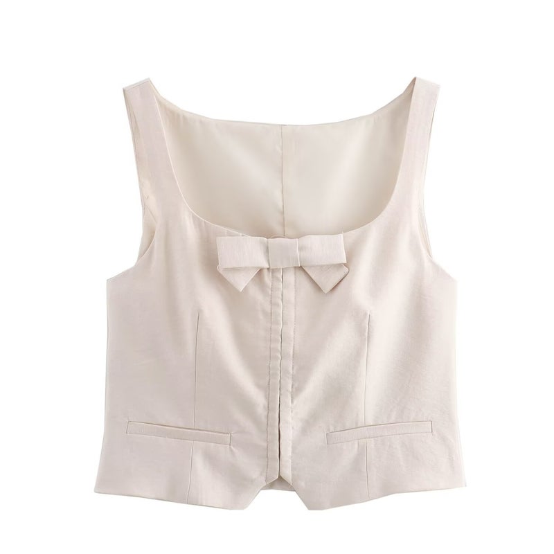 Cross-border AliExpress womens clothing foreign trade wholesale ZR bow ornaments vest-style jacket bow ornaments mini skirt suit top - Image 1