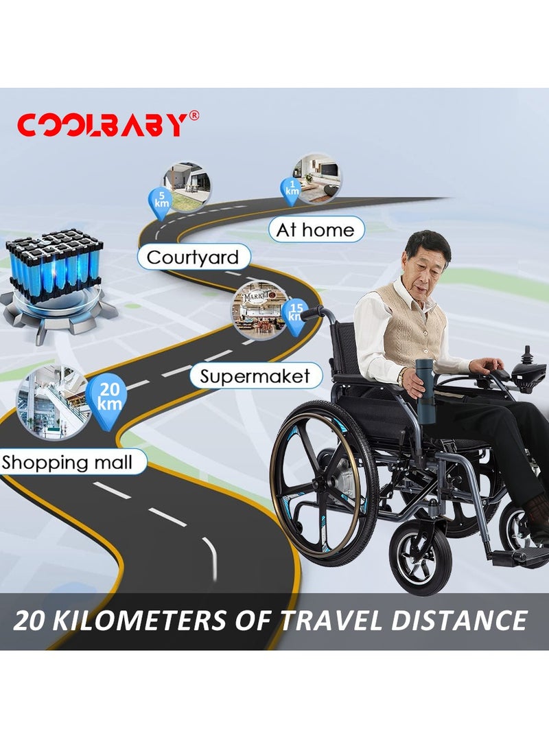 Cool Baby COOLBABY Portable folding electric wheelchair 24inch magnesium alloy rear wheel 13 Miles Long Travel Range Portable Foldable Motorized Carry Wheelchair - Image 4