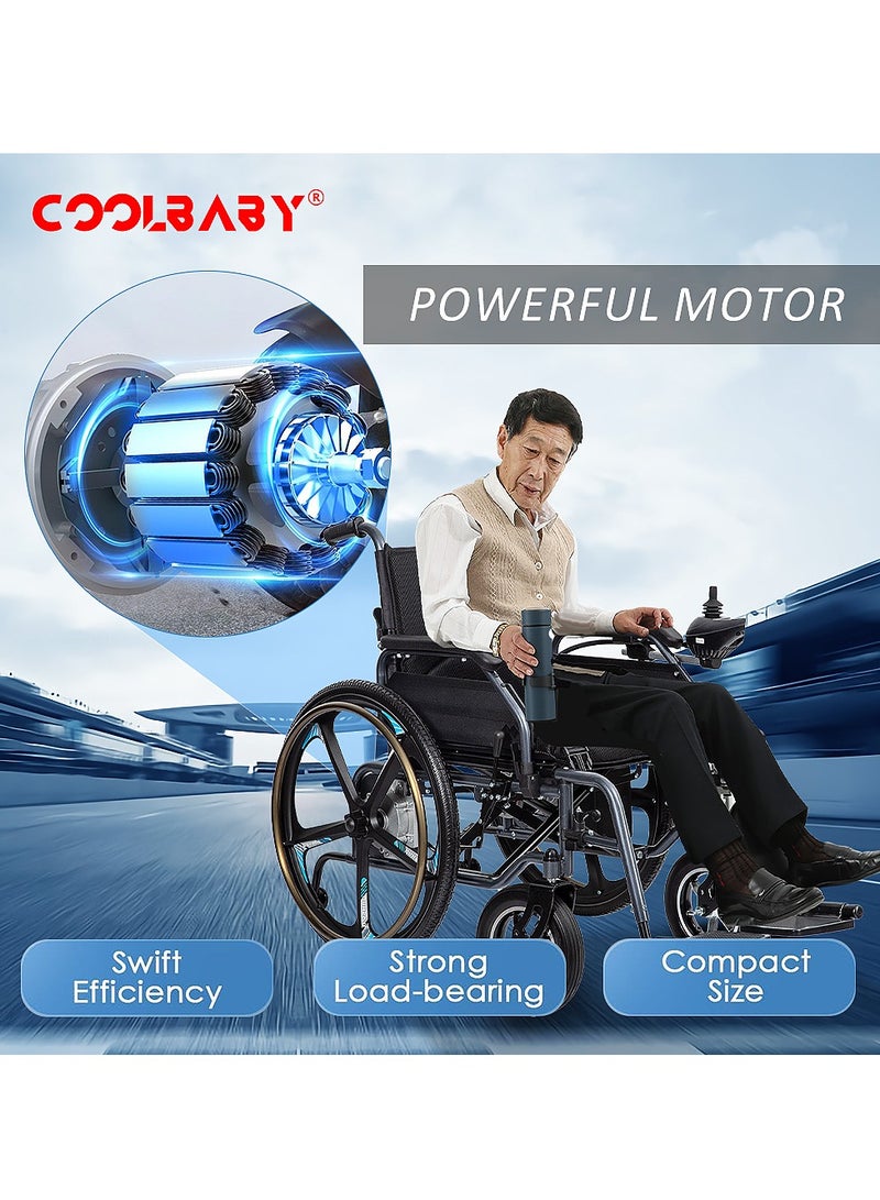 Cool Baby COOLBABY Portable folding electric wheelchair 24inch magnesium alloy rear wheel 13 Miles Long Travel Range Portable Foldable Motorized Carry Wheelchair - Image 5