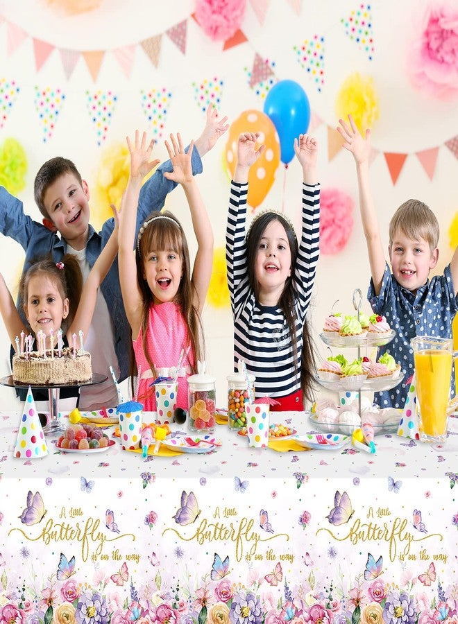 FunnyPars 6 Pack Butterfly Baby Shower Tablecloth, Little Butterfly is On The Way Baby Shower Decorations, Plastic Disposable Rectangle Watercolor Spring Themed Tablecloth Backdrop Party Decorations - Image 5