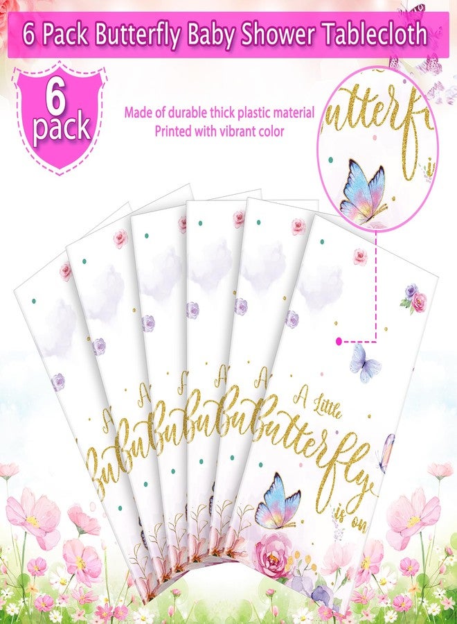 FunnyPars 6 Pack Butterfly Baby Shower Tablecloth, Little Butterfly is On The Way Baby Shower Decorations, Plastic Disposable Rectangle Watercolor Spring Themed Tablecloth Backdrop Party Decorations - Image 4