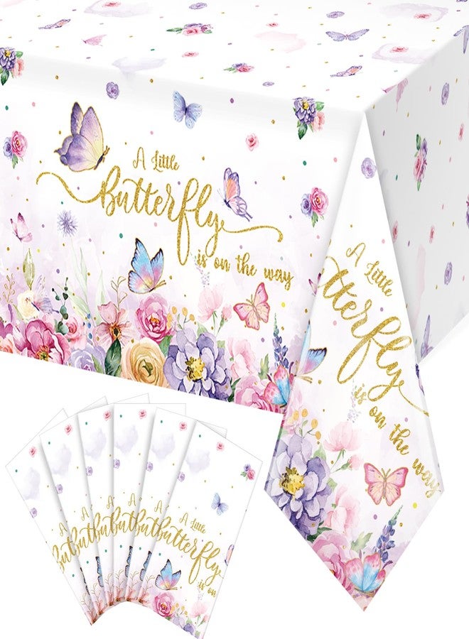 FunnyPars 6 Pack Butterfly Baby Shower Tablecloth, Little Butterfly is On The Way Baby Shower Decorations, Plastic Disposable Rectangle Watercolor Spring Themed Tablecloth Backdrop Party Decorations - Image 1