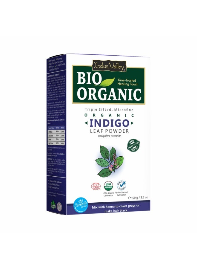 Indus Valley Bio-Organic 100% Herbal Indigo Powder for Natural Hair Color, Organic & Chemical-Free, Helps Protect Hair from Damage – 100g - Image 1