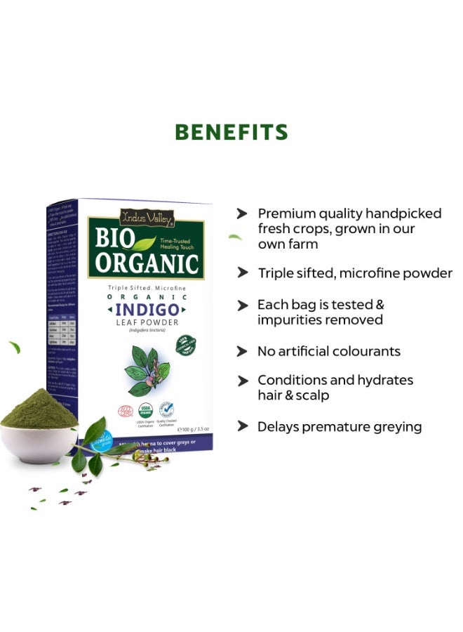 Indus Valley Bio-Organic 100% Herbal Indigo Powder for Natural Hair Color, Organic & Chemical-Free, Helps Protect Hair from Damage – 100g - Image 2