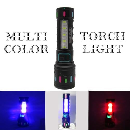RENMAX Bright Zoom Focus & Cob Emergency LED Light with SOS Red-Blue Blinker Metal M036C Torch (Black, 14 cm, Rechargeable) - Image 3