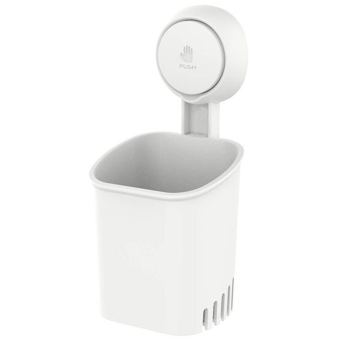 POWERFUL SUCTION CUP TOOTHBRUSH HOLDER DRILLFREE WALL SHOWER HOLDER FOR TOOTHBRUSH TOOTHPASTE RAZOR REMOVABLE SUCTION CUP IN SHOWER SELFDRAINING KITCHEN TABLEWARE ORGANIZER WHITE