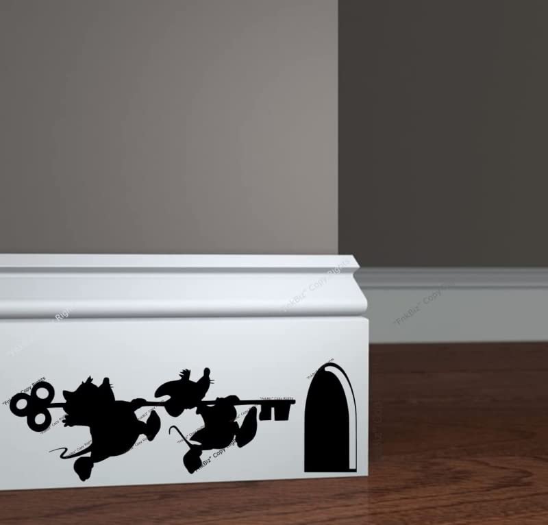 FnkBiz Jaq and Gus Wall Decal Mouse Hole Baseboard Sticker Mouse Hole Wall Decal 7 x 3 | Black | Set of 02 Decals - Image 3