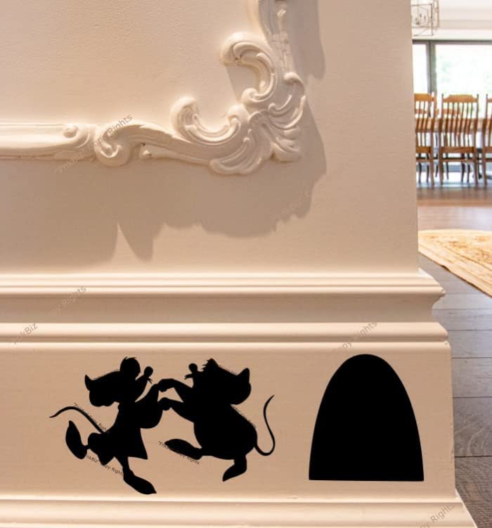 FnkBiz Jaq and Gus Wall Decal Mouse Hole Baseboard Sticker Mouse Hole Wall Decal 7 x 3 | Black | Set of 02 Decals - Image 2