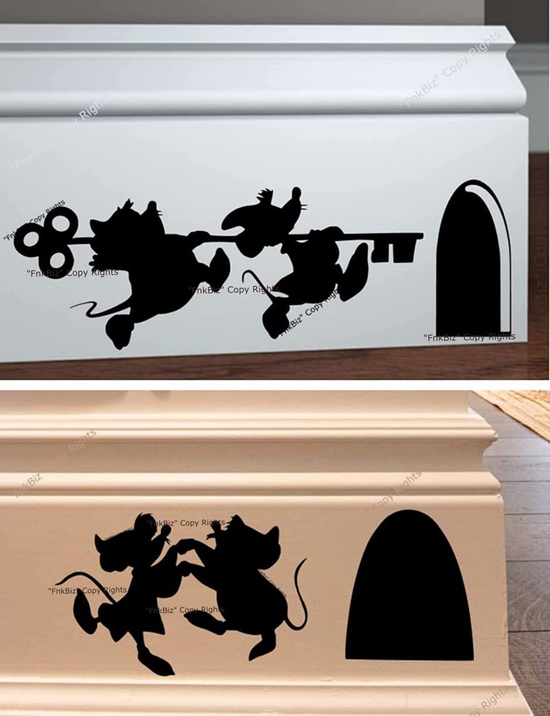 FnkBiz Jaq and Gus Wall Decal Mouse Hole Baseboard Sticker Mouse Hole Wall Decal 7 x 3 | Black | Set of 02 Decals - Image 1