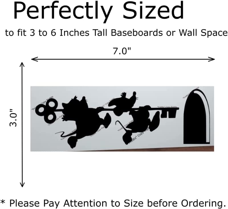 FnkBiz Jaq and Gus Wall Decal Mouse Hole Baseboard Sticker Mouse Hole Wall Decal 7 x 3 | Black | Set of 02 Decals - Image 4