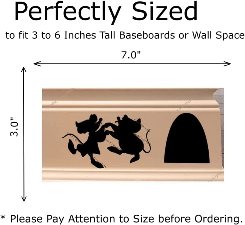 FnkBiz Jaq and Gus Wall Decal Mouse Hole Baseboard Sticker Mouse Hole Wall Decal 7 x 3 | Black | Set of 02 Decals - Image 5