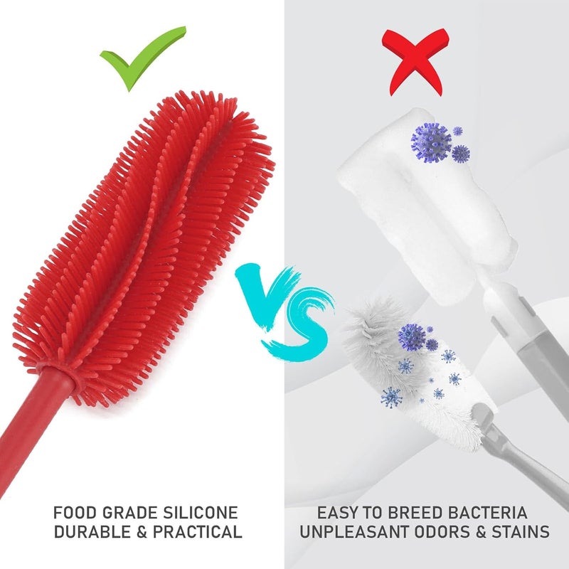 ddLUCK 15.7" Silicone Bottle Brush, Water Bottle Cleaner Brush for Stanley, Hydroflasks, Glass, Thermos Sports Bottle, Vase and Glassware, Bottle Brush Cleaner for Small Narrow Neck Containers (Red) - Image 5
