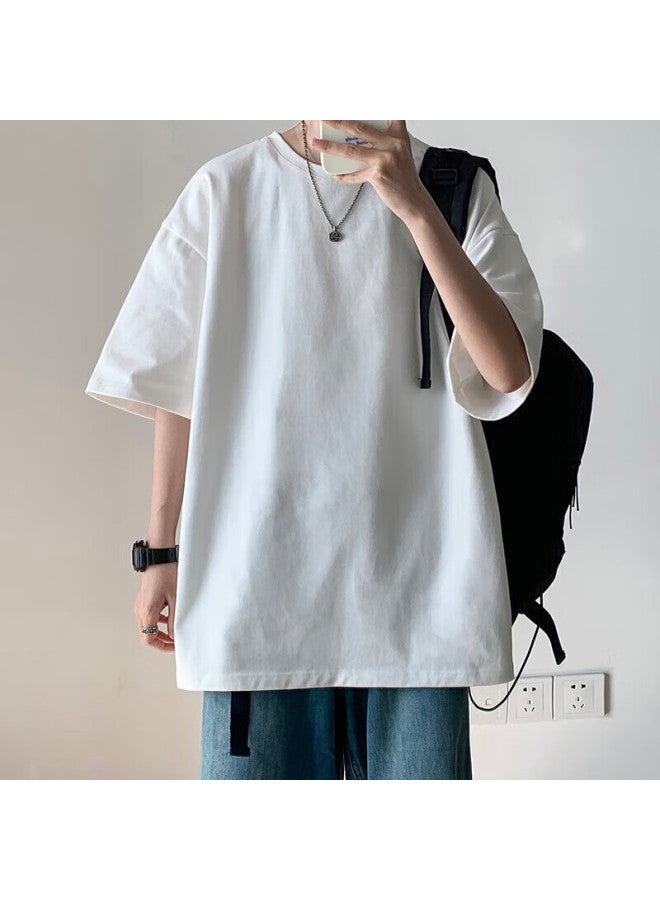 Dingfengbaoluo Men's Summer Basic Loose Short Sleeve T-shirt Solid Color Pure Cotton Style Inner Wear Df230 Apricot L - Image 4