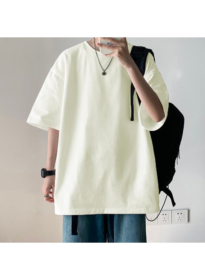 Dingfengbaoluo Men's Summer Basic Loose Short Sleeve T-shirt Solid Color Pure Cotton Style Inner Wear Df230 Apricot L - Image 1