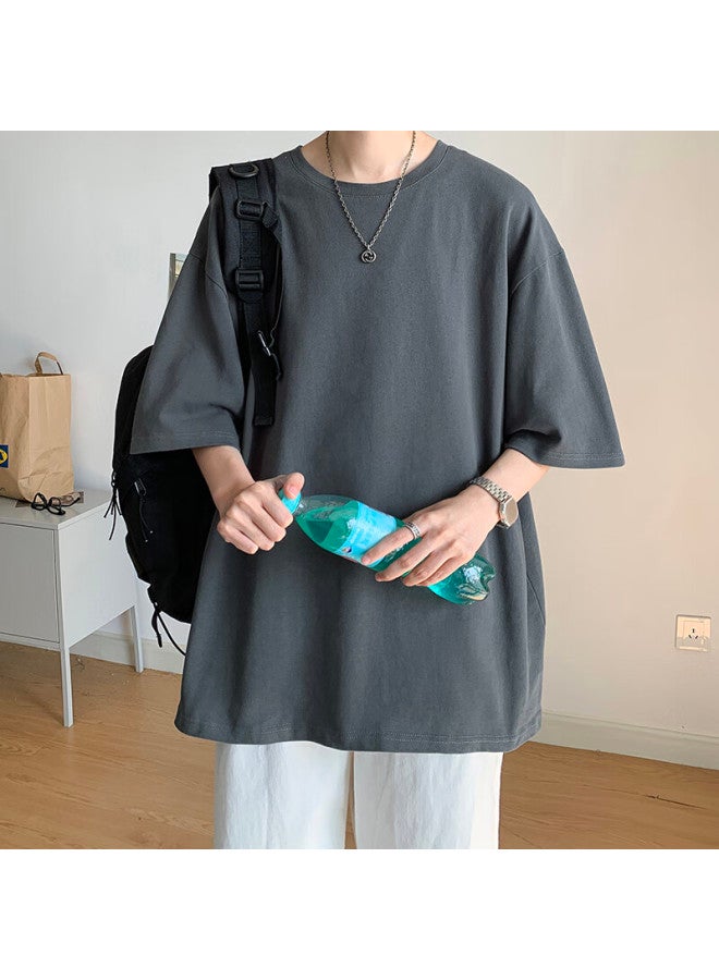 Dingfengbaoluo Men's Summer Basic Loose Short Sleeve T-shirt Solid Color Pure Cotton Style Inner Wear Df230 Apricot L - Image 5