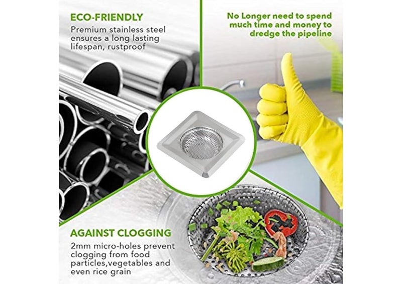 Scenty Square Stainless Steel Kitchen Strainer, Sink Jali, Drain Filter, Wide Rim Anti Clogging Mesh Drain Filter Vegetable Hair Catcher Drain Cover - Image 4