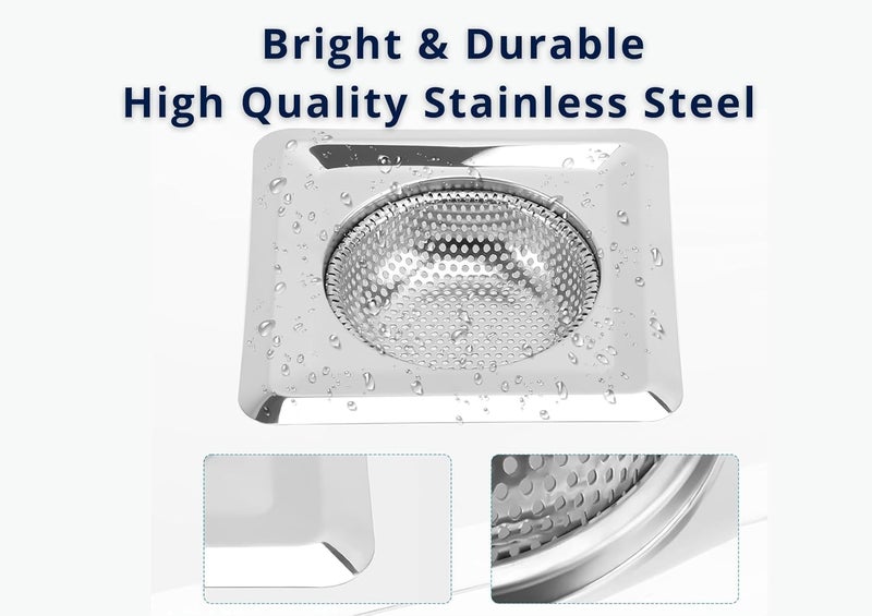 Scenty Square Stainless Steel Kitchen Strainer, Sink Jali, Drain Filter, Wide Rim Anti Clogging Mesh Drain Filter Vegetable Hair Catcher Drain Cover - Image 3