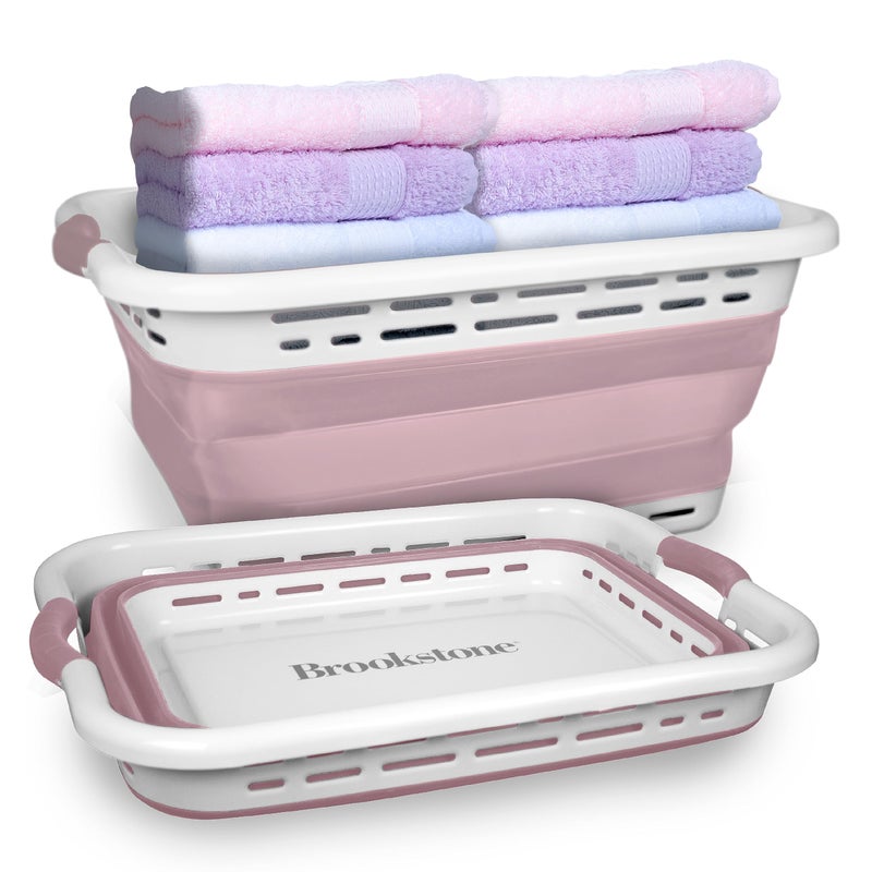 BROOKSTONE 11 GALLON XL 24" Collapsible Laundry Basket & Clothes Hamper, Comfort Non-Slip Handles, Modern Laundry Hamper with Space Saving Design, Portable Pop-Up Hamper, BPA FREE, Blush Pink, 1 Pack - Image 1