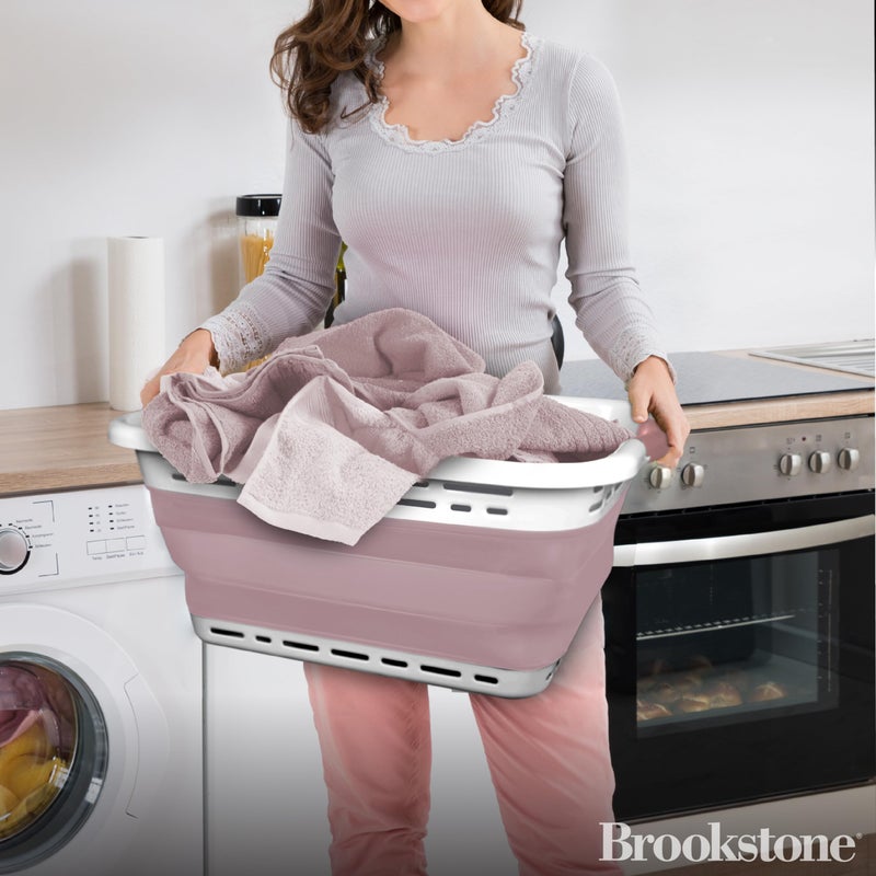 BROOKSTONE 11 GALLON XL 24" Collapsible Laundry Basket & Clothes Hamper, Comfort Non-Slip Handles, Modern Laundry Hamper with Space Saving Design, Portable Pop-Up Hamper, BPA FREE, Blush Pink, 1 Pack - Image 2
