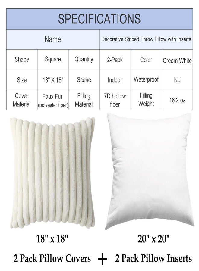 WHATWEARS Decorative Throw Pillow with Inserts, Set of 2 Soft Faux Fur Throw Pillows, Square Boho Striped Pillow for Couch, Bed, Sofa Decor(Beige, 18" x 18") - Image 2