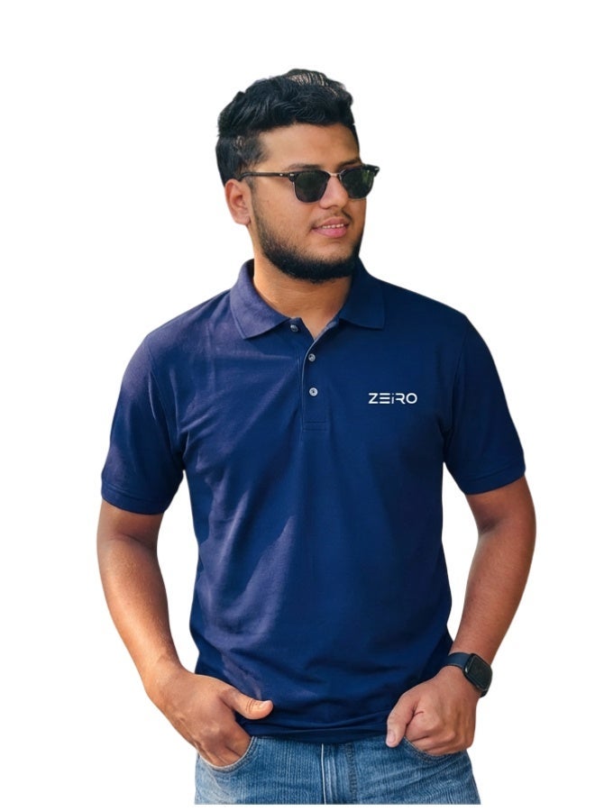ZE|RO Men’s Slim Fit Collar Polo T-Shirts - Navy Blue - Image 2