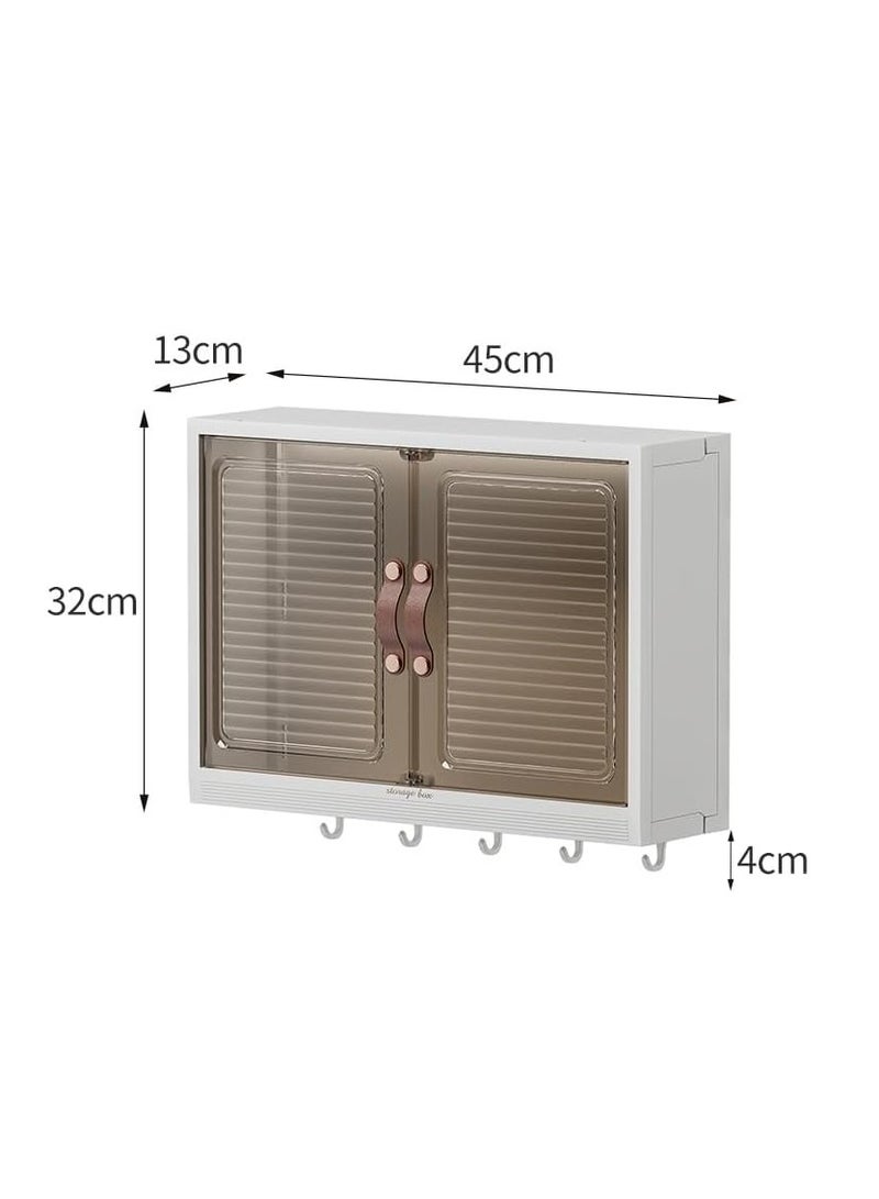 Generic Bathroom Shelf Wall Mounted Storage Cabinet,Bathroom Storage Cabinet Wall Mounted Bathroom Cabinet Storage Shelf with 5 Hooks Double Door Medicine Cabinet for Bathroom Cosmetic Skin Care and Kitchen Spice Organizer Waterproof and Dustproof  - Image 2