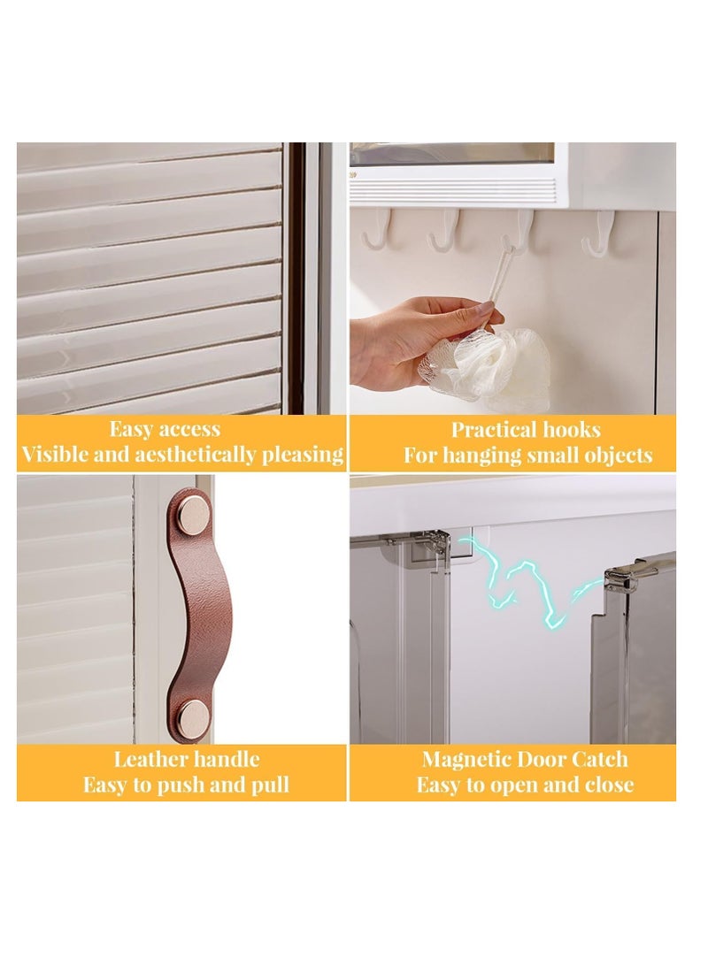 Generic Bathroom Shelf Wall Mounted Storage Cabinet,Bathroom Storage Cabinet Wall Mounted Bathroom Cabinet Storage Shelf with 5 Hooks Double Door Medicine Cabinet for Bathroom Cosmetic Skin Care and Kitchen Spice Organizer Waterproof and Dustproof  - Image 4