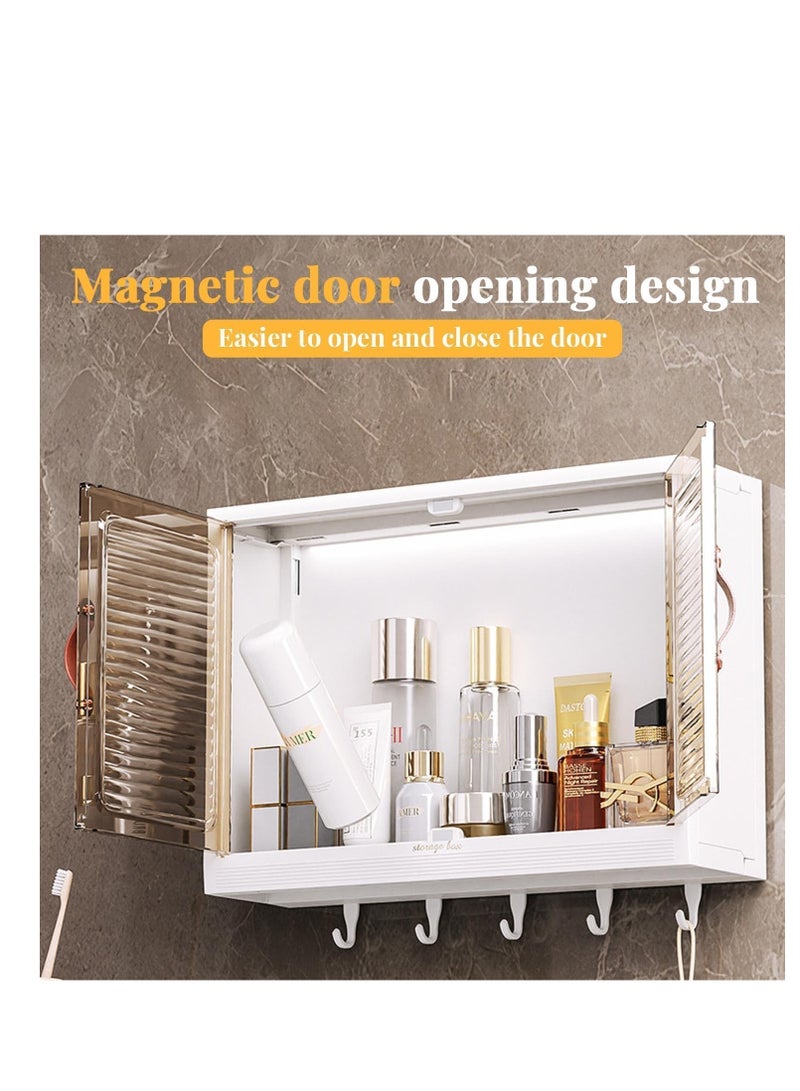 Generic Bathroom Shelf Wall Mounted Storage Cabinet,Bathroom Storage Cabinet Wall Mounted Bathroom Cabinet Storage Shelf with 5 Hooks Double Door Medicine Cabinet for Bathroom Cosmetic Skin Care and Kitchen Spice Organizer Waterproof and Dustproof  - Image 5