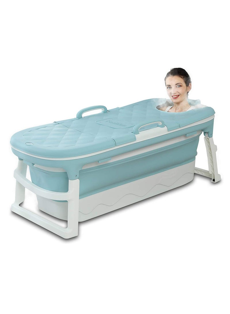 DubaiGallery Portable Bathtub For Adults, Foldable Children Tub Household Bath Basin, Constant Temperature with Cover Blue - Image 2