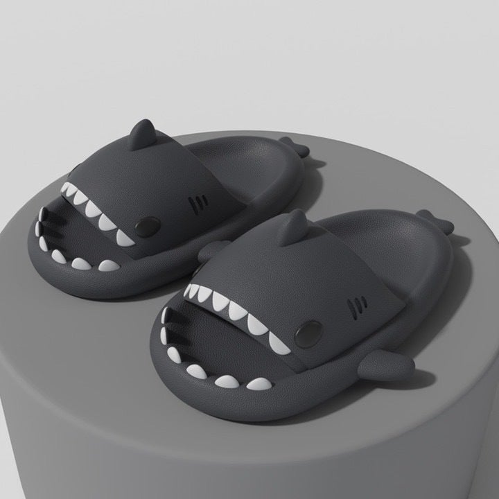 Shark Slippers Summer Adult Couple Parent-Child Children Slippers Trendy Indoor and Outdoor Funny Home Cute Cartoon Sandals black shark - Image 1