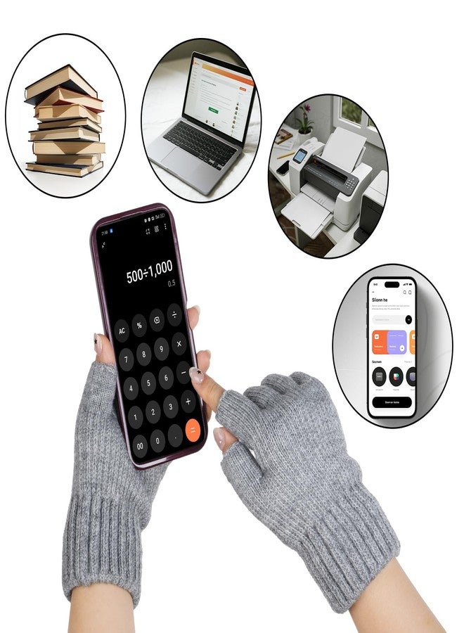 yeabwps 2 Pairs Fingerless Gloves for Women and Men Winter Thick Warm Half Finger Knitted Gloves for Texting Typing Driving Working (Black and Grey, Medium) - Image 4