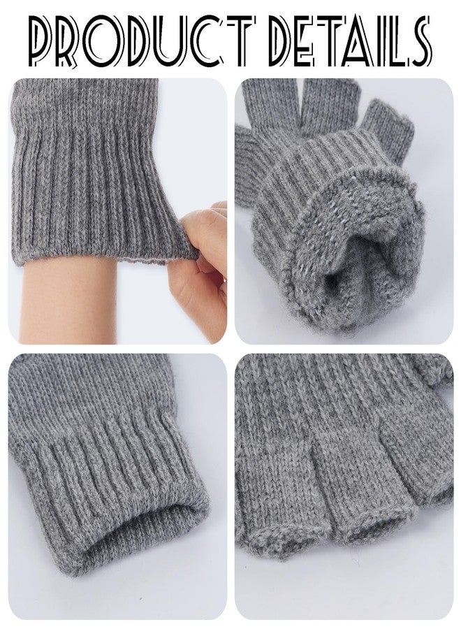 yeabwps 2 Pairs Fingerless Gloves for Women and Men Winter Thick Warm Half Finger Knitted Gloves for Texting Typing Driving Working (Black and Grey, Medium) - Image 3