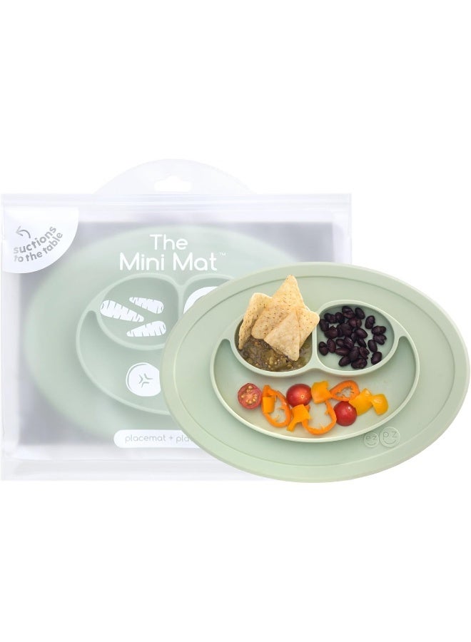ezpz Mini Mat for 12 Months+ (Sage) - 100% Silicone Baby Plates with Suction and Built-in Placemat for Infants + Toddlers - Baby Led Weaning - For Highchair, Dining Table and Travel - Image 1
