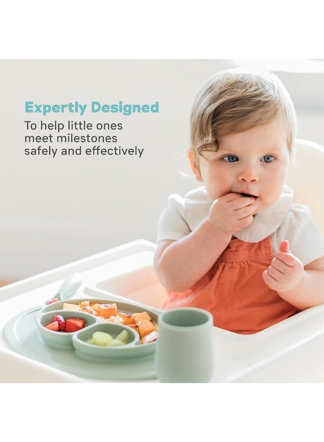 ezpz Mini Mat for 12 Months+ (Sage) - 100% Silicone Baby Plates with Suction and Built-in Placemat for Infants + Toddlers - Baby Led Weaning - For Highchair, Dining Table and Travel - Image 3