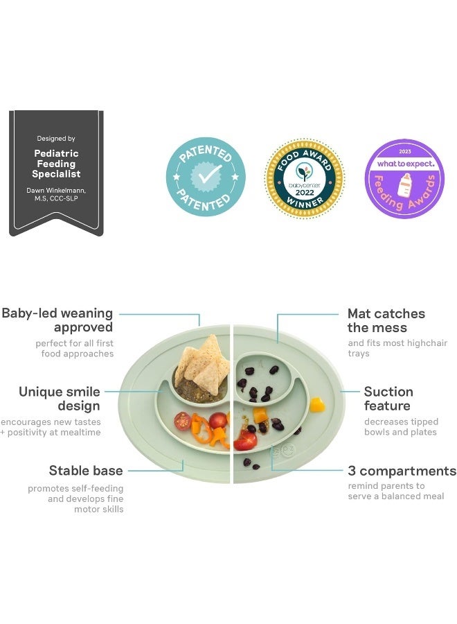 ezpz Mini Mat for 12 Months+ (Sage) - 100% Silicone Baby Plates with Suction and Built-in Placemat for Infants + Toddlers - Baby Led Weaning - For Highchair, Dining Table and Travel - Image 2