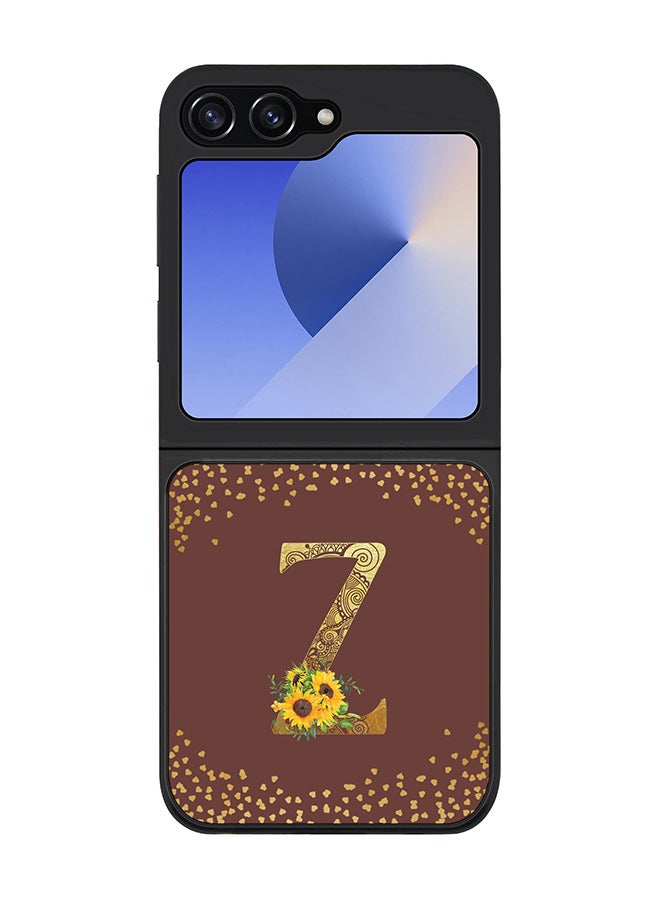 Stylizedd Rugged Black edge case for Samsung Galaxy Z Flip7 FE, Slim fit Case Flexible Cover - Custom Monogram Initial Letter Floral Pattern Alphabet - Z (Brown ) - Image 1