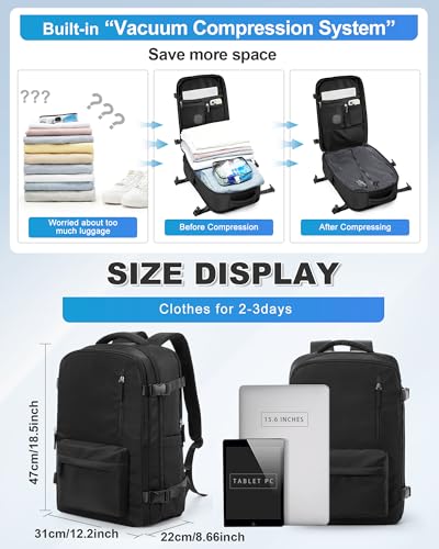 VGCUB Vacuum Backpack Travel with Pump Vacpack System Storage Carry on Work Laptop Business Waterproof College Compression Personal Item Daypack Backpacks for Women Men Black - Image 3