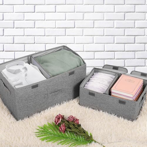 Valease 2 Pack Storage Boxes with Lids and Handles, Collapsible Linen Storage Bins Organizer Containers Baskets Cube with Removable Divider for Home Bedroom Closet Office (Pink, Large) - Image 4